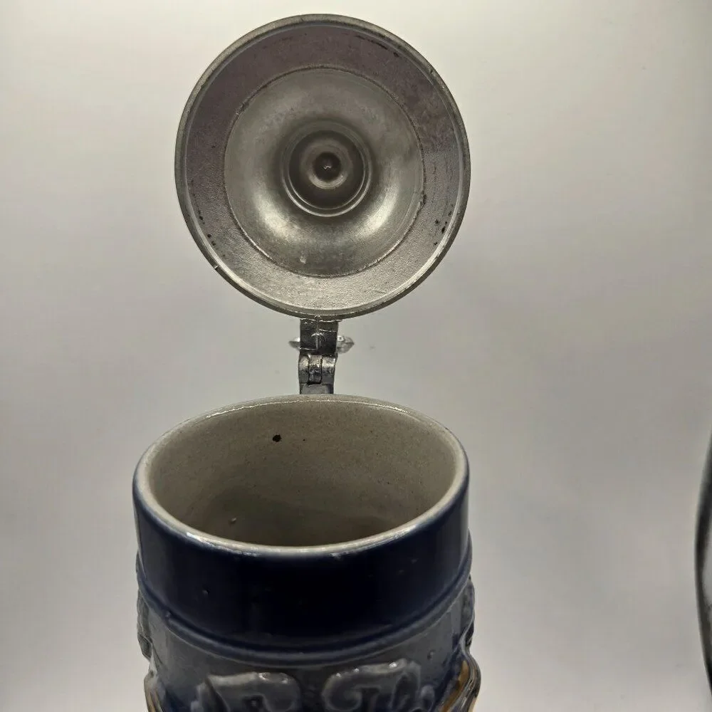 Vintage German Beer Stein Pewter Lid 0.5L Old Germany Blue Gray Armin Bay